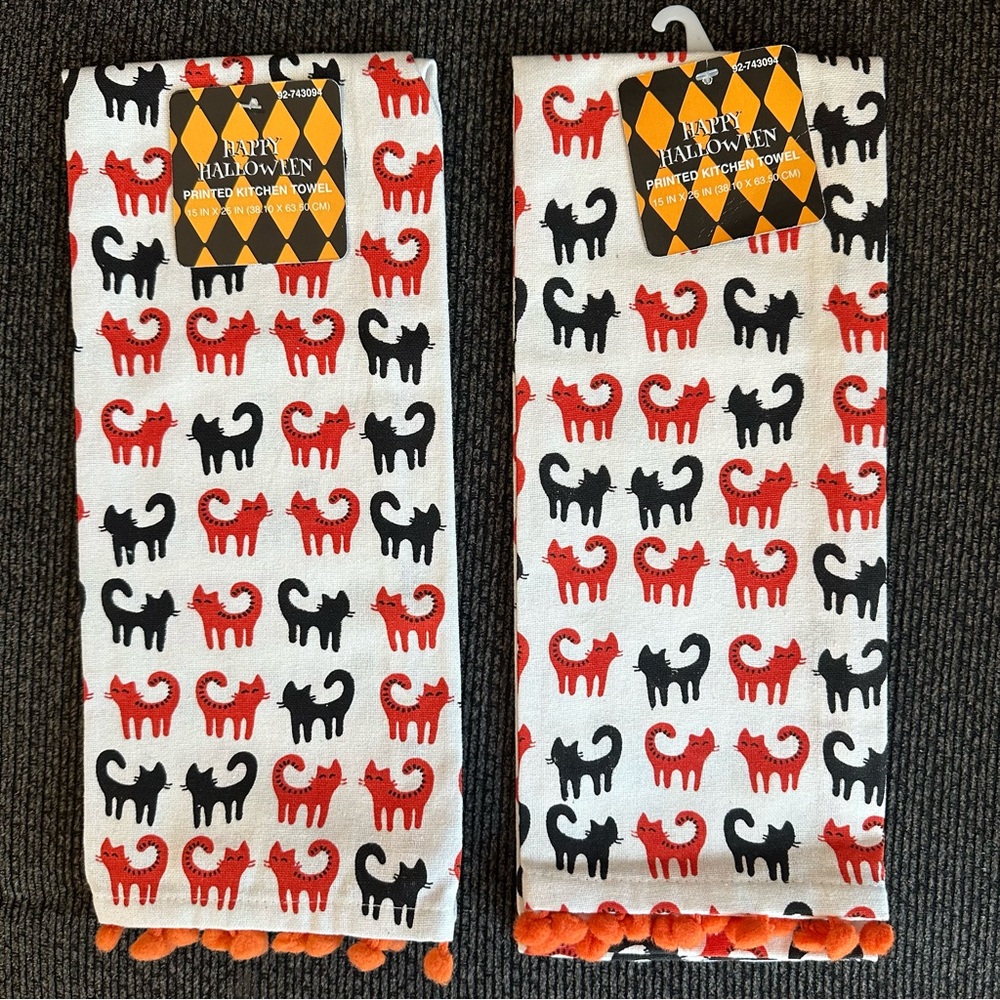Halloween cat printed kitchen towel set